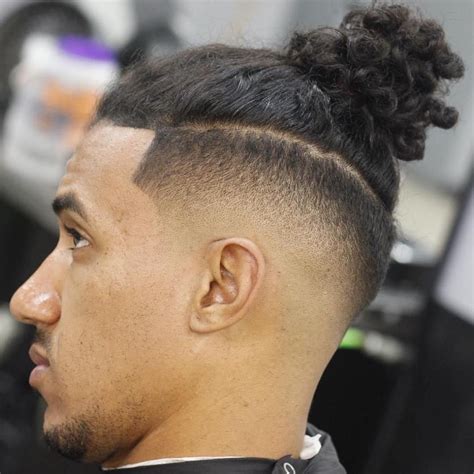 fade haircut man bun|man bun with curly hair.